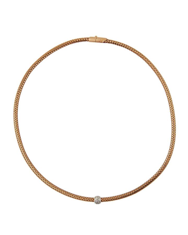 18k Rose Gold Mesh Necklace W/ Diamond Bead