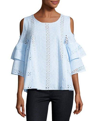 Eyelet-lace Cold-shoulder Top,