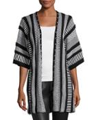 Multipattern Knit Cardigan With Studded Trim, Black/white