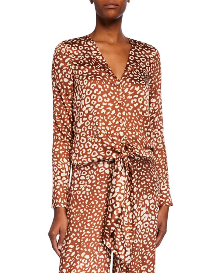 Neary Leopard-print Tie-front Top
