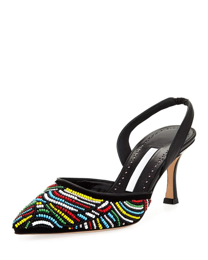 Malyne Beaded Leather Halter Pumps