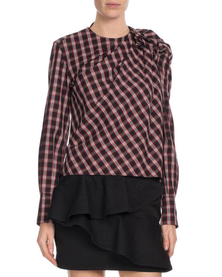 Olympe Shirred Check Cotton Blouse