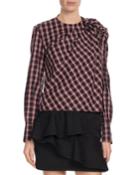 Olympe Shirred Check Cotton Blouse