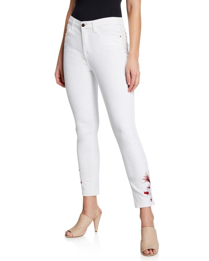Mid-rise Ankle Skinny Jeans W/ Lily Embroidery