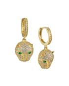 Cubic Zirconia Panther Huggie Drop Earrings, Gold