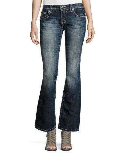Faded Boot-cut Fleur De Lis Jeans, Dark Blue