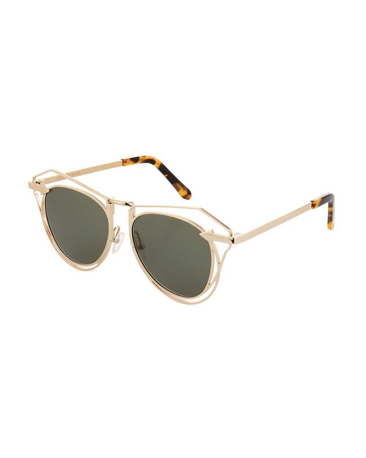 Marguerite Square Monochromatic Sunglasses, Yellow Gold/crazy Tortoise