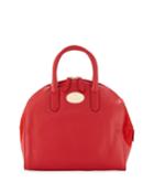 Suede-detail Leather Satchel Bag, Red