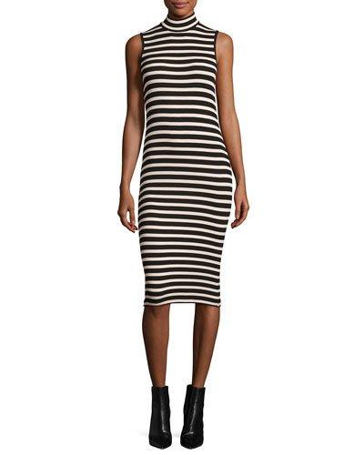 Sleeveless Striped Stretch Jersey Dress, Pink/black