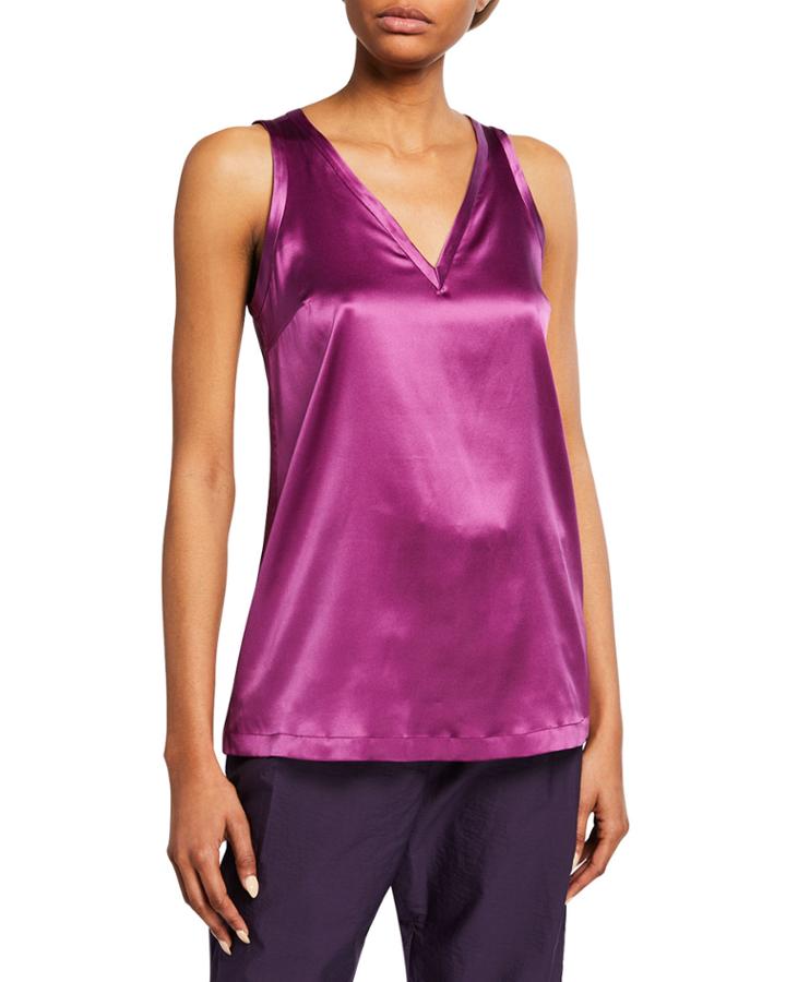 Reversible Silk-stretch Satin V-neck Tank Top