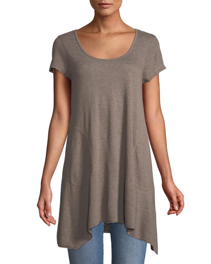 Short-sleeve Angled Tunic With Pockets