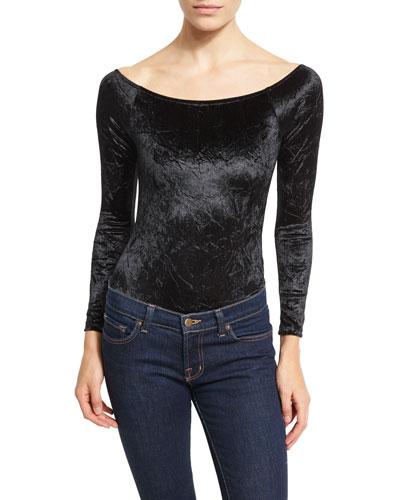 Off-the-shoulder Crushed Velvet Bodysuit