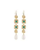 Emerald Crystal & Pearly Drop Earrings