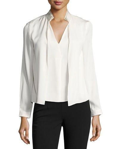 Double-collar V-neck Blouse, Eggshell