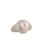 9.5mm 14k White Gold Pink Pearl Ring,