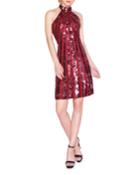 Sequin Vertical Stripe Halter Dress