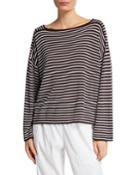 Plus Size Bateau-neck Striped Long-sleeve