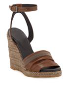 Leather Wedge Espadrille Sandals With