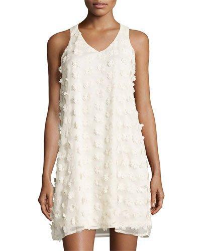 Sleeveless Floral Applique Shift Dress, Ivory
