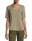 Chain-trim Scoop-neck Melange Jersey Top, Dark Green
