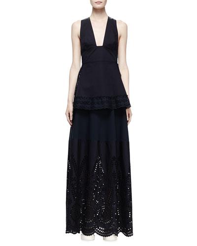 Crisscross-back Top W/broderie Anglaise Trim, Navy
