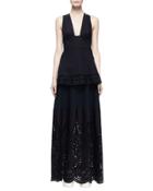 Crisscross-back Top W/broderie Anglaise Trim, Navy