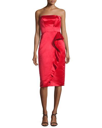 Strapless Ruffle-trim Satin Cocktail Dress,