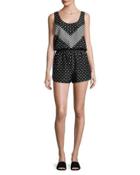Chevron & Polka Dot All-in-one Romper Coverup, Black/white