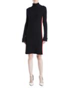 Mock-neck Long-sleeve Ribbed Sweaterdress W/
