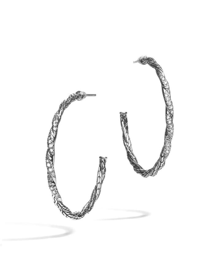 Twisted Diamond Pav&eacute; Hoop Earrings
