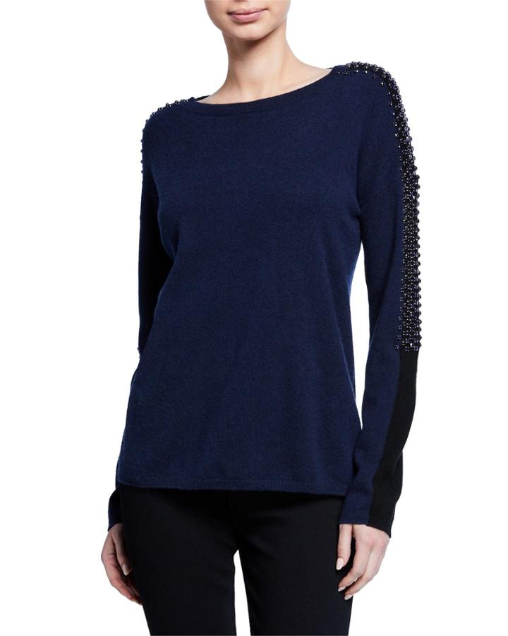 Embellished Colorblock Cashmere