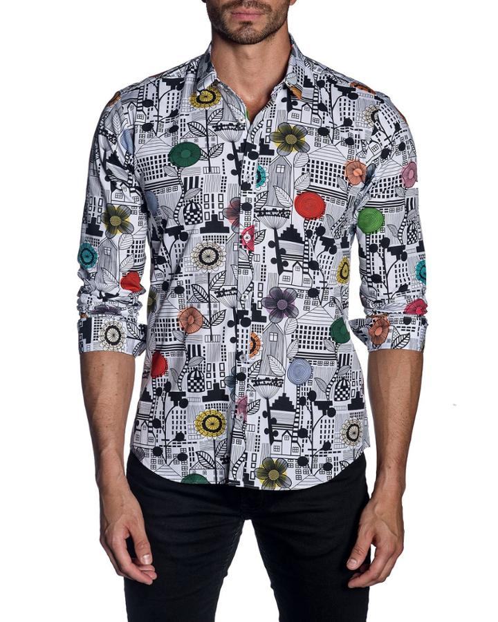Men's Modern-fit Flower/building Long-sleeve