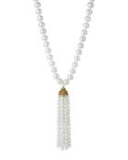 Long Pearly Tassel Necklace, White