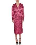 Long-sleeve Cat-print Reverse Satin Ankle-length Dress
