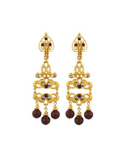 Golden Jasper & Crystal Filigree Drop Earrings