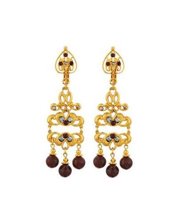 Golden Jasper & Crystal Filigree Drop Earrings