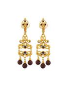 Golden Jasper & Crystal Filigree Drop Earrings