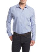 Small Check Long-sleeve Sport Shirt, White/blue