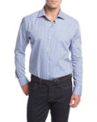 Small Check Long-sleeve Sport Shirt, White/blue