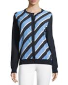 Cashmere Striped-front Cardigan