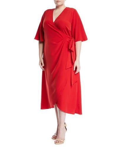 Half-sleeve Midi Wrap Dress,