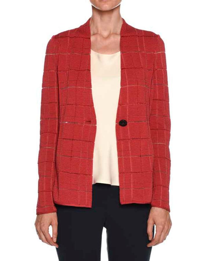 Sheer Windowpane Check One-button Blazer