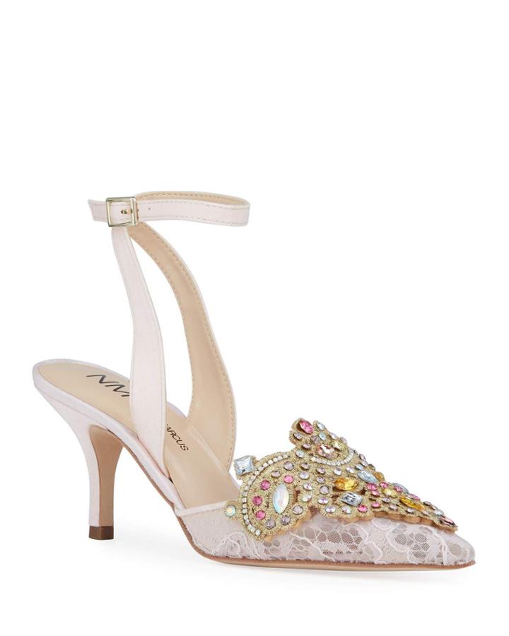 Rachel Floating Ankle-strap Jeweled Pumps
