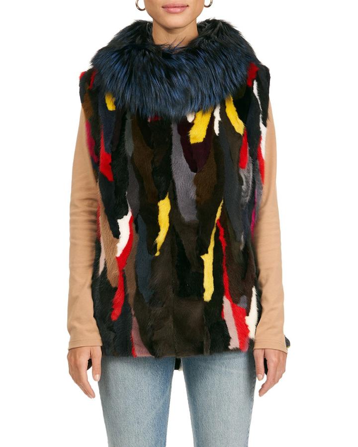 Mink Fur S-cut Vest With Fox Collar