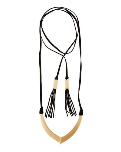 Long Suede Wrap Pendant Necklace, Black