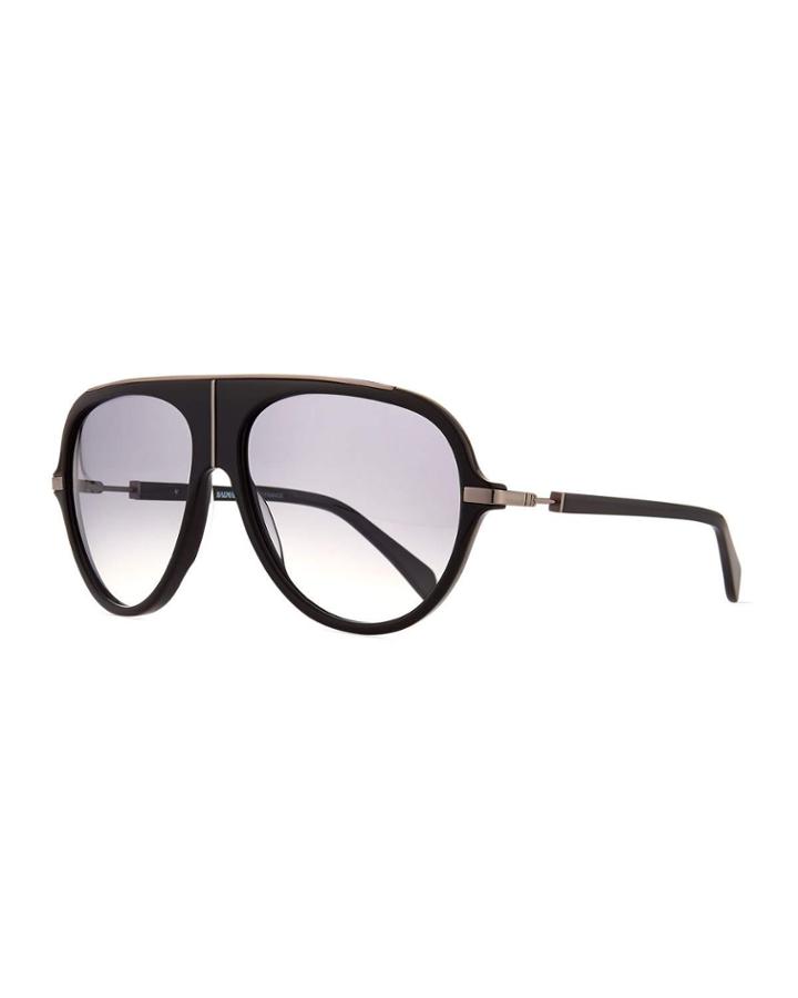 Acetate Aviator Sunglasses W/ Metal Accents, Black