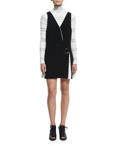 Vega Sleeveless Two-tone Dress, Black/ Ivory