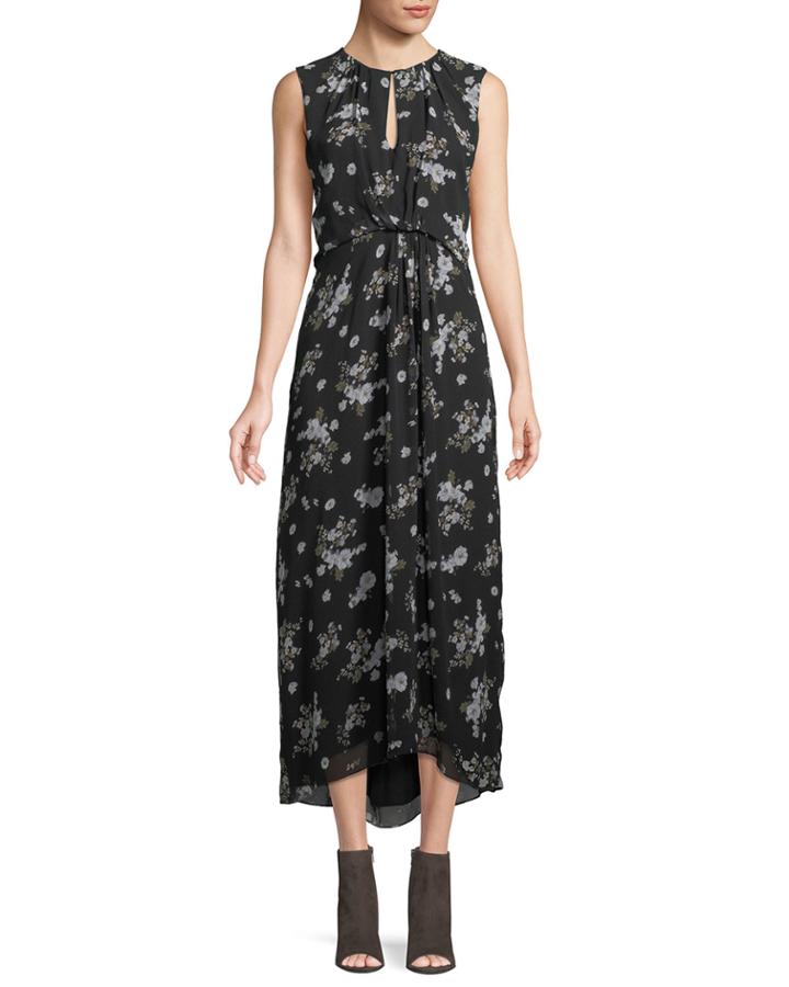 Tossed Floral-print Sleeveless Silk