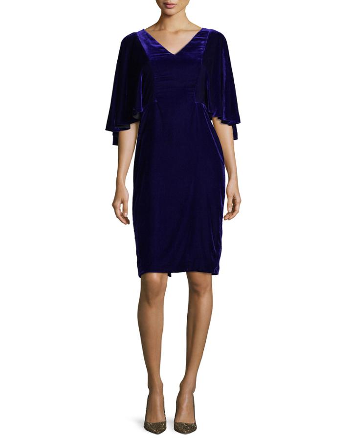 V-neck Cape Sleeve Velvet Cocktail Dress