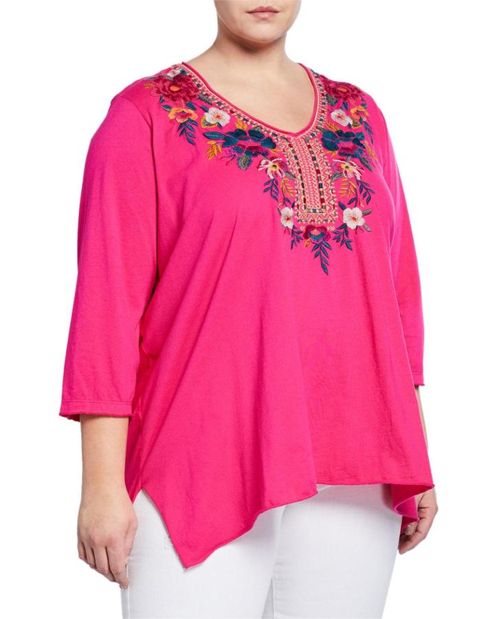 Katina 3/4-sleeve Embroidered Top